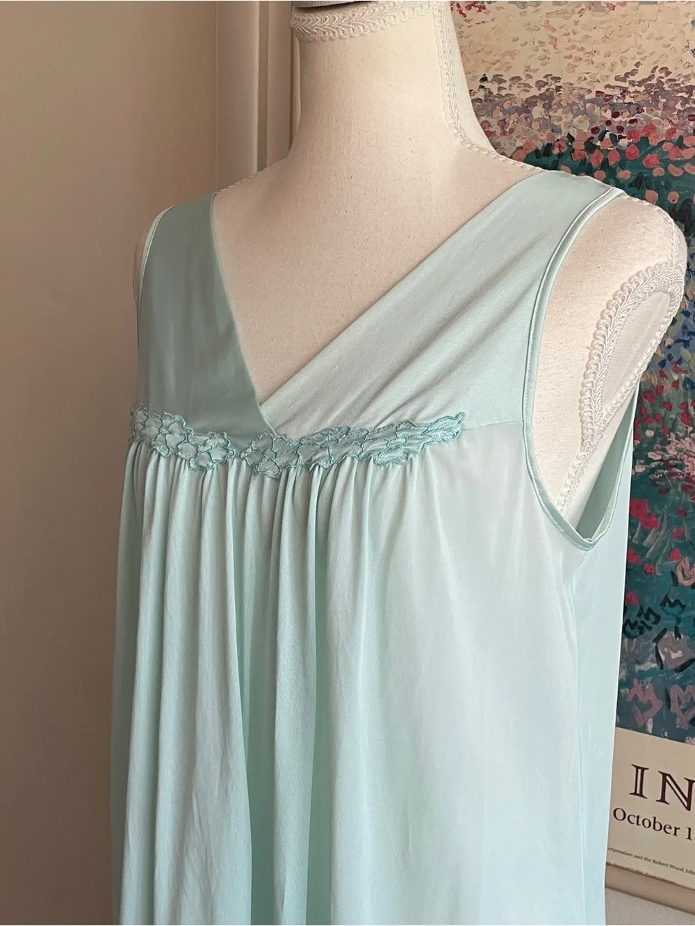 Vintage 70s Slip Dress Small Light Blue Nightgown Coquette Cottagecore Fairycore